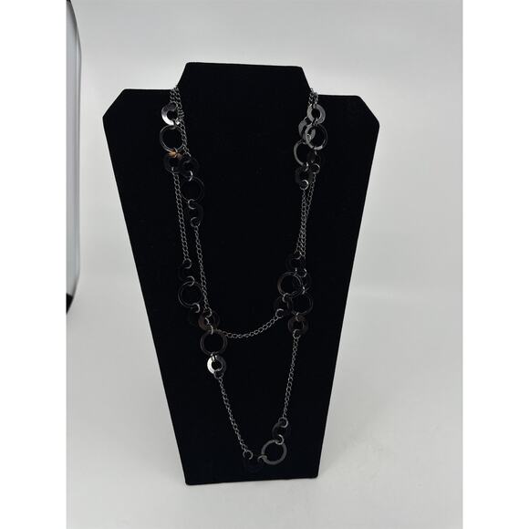 Jewels by Park Lane Dark Gray Circles Circular Discs Extra Long Metal Necklace - Picture 1 of 5
